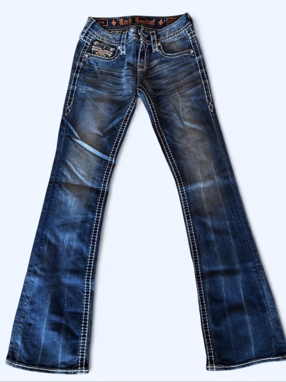 Rock Revival Women's Indigo Flare Jeans with Contrast Stitching
